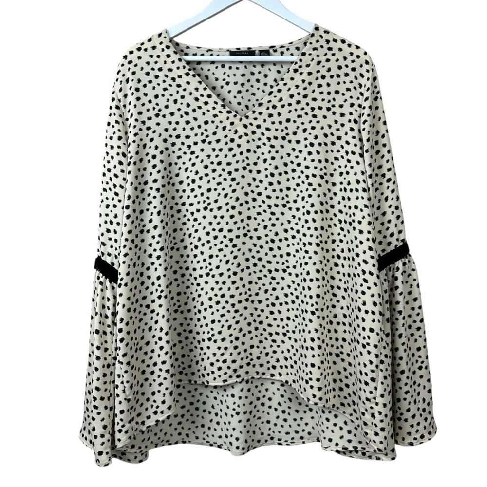 Nordstrom Halogen White Black Bell Sleeve Bow Blouse Women Sz Xl